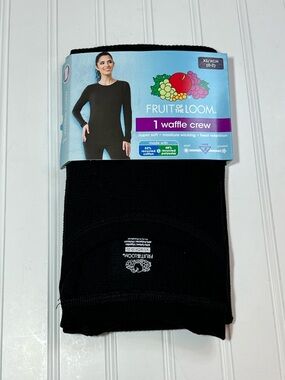 Fruit of the Loom XS Women's Black Waffle Crew Thermal Top New